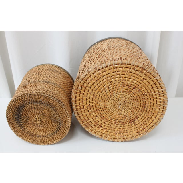 Carl Auböck Vintage Rattan Nesting Baskets With Brass Rims For Sale - Image 4 of 5