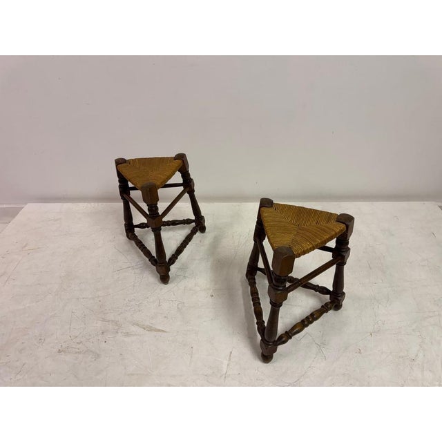 Oak and Rush Stools, 1970s, Set of 2 For Sale - Image 6 of 12