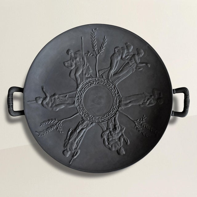 This mid-20th century Italian basalt porcelain tazza is a refined study in classical elegance. With a wide, low bowl...