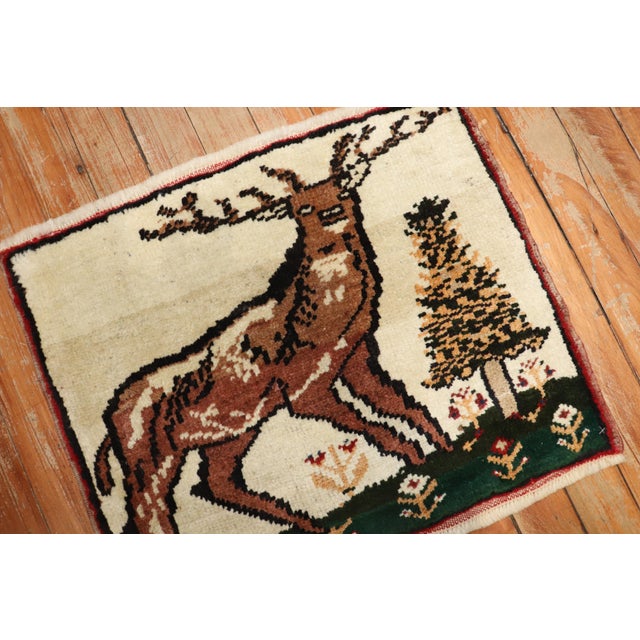 Folk Art Vintage Zabihi Collection Deer Turkish Mini Rug - 1'4" x 1'8" For Sale - Image 3 of 4