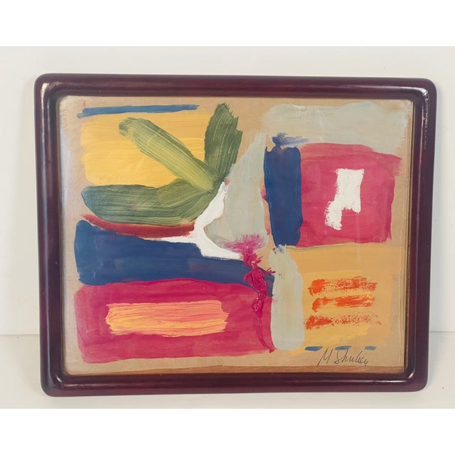 Abstract 1970s Abstract Modern Painting on Brown Paper Framed Signed For Sale - Image 3 of 4