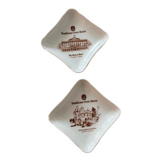 Mid-Century Pillivuyt, France Porcelain Collectible Ashtrays/Pin Dishes for European Hotels-Set of 2 For Sale