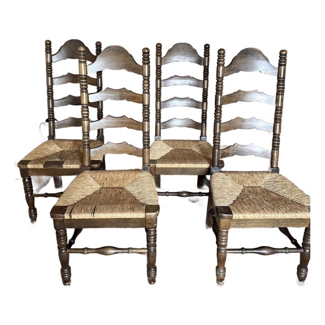Late 20th Century High Back Vintage Dining Ladder Chairs (4) For Sale