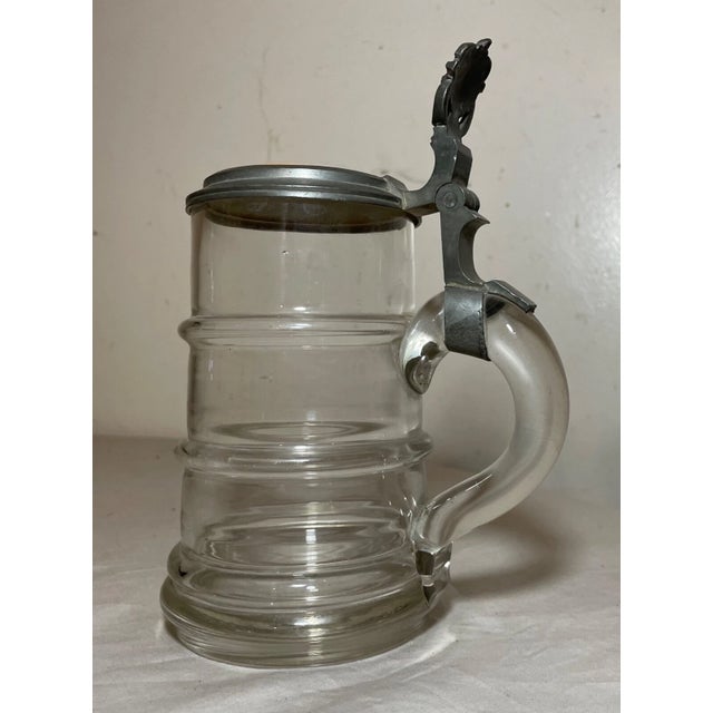 Figurative Antique Hand Painted Porcelain Glass Pewter German Lidded Beer Stein Mug For Sale - Image 3 of 11