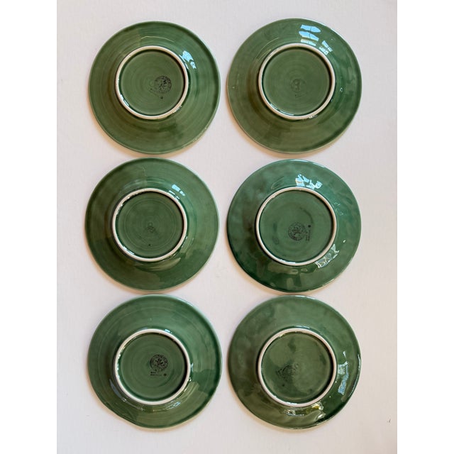Late 20th Century Set of 6 Green Bordallo Pinheiro Majolica Salad or Dessert Plates From Portugal For Sale - Image 9 of 10