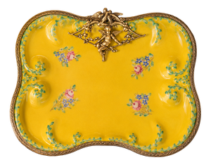Antique Hand-Painted Porcelain Vanity Tray with Cherub Mount from Limoges, France, 1920s
