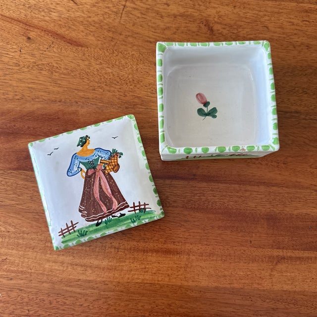 Ceramic Vintage Italian Ceramic Hand-Painted Lidded Trinket Box For Sale - Image 7 of 8
