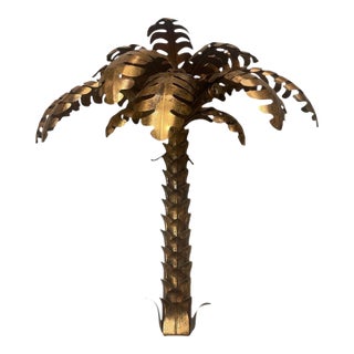 Vintage Hollywood Regency Style Metal Palm Tree Wall Sconce For Sale