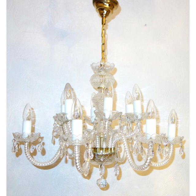 Mid-Century Modern Bohemian Glass Crystal 12-Light Chandelier from Royal Dux, 1970s For Sale - Image 3 of 11