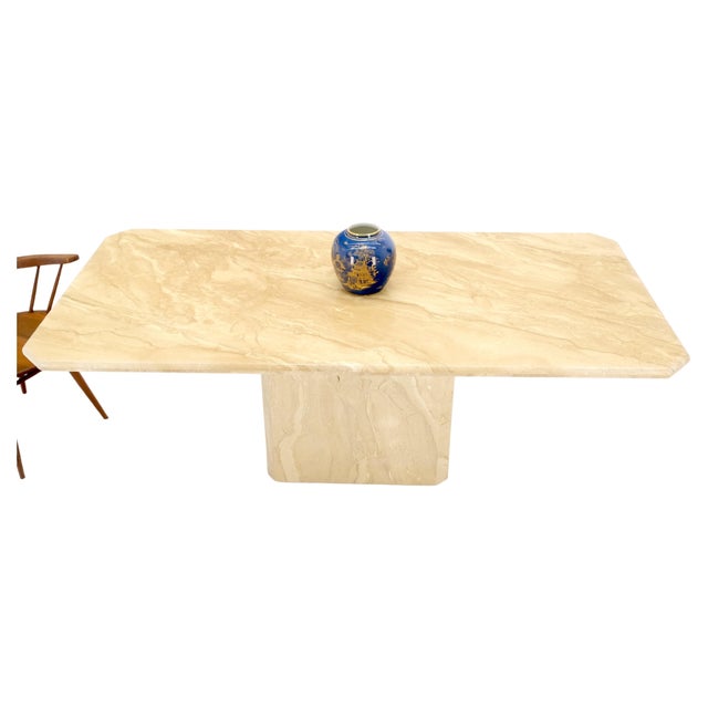 Travertine Single Pedestal Base Mid-Century Modern Dining Conference Table For Sale - Image 11 of 12
