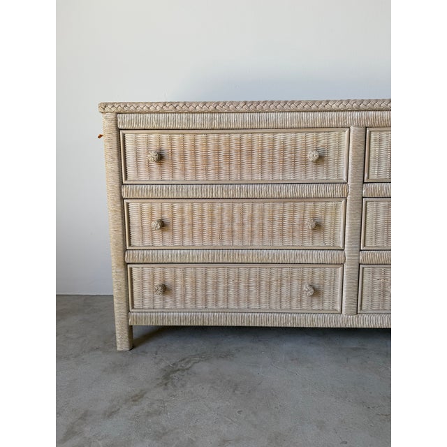 Mid-Century Modern Vintage Henry Link Coastal Woven Wicker Six-Drawer Dresser For Sale - Image 3 of 13