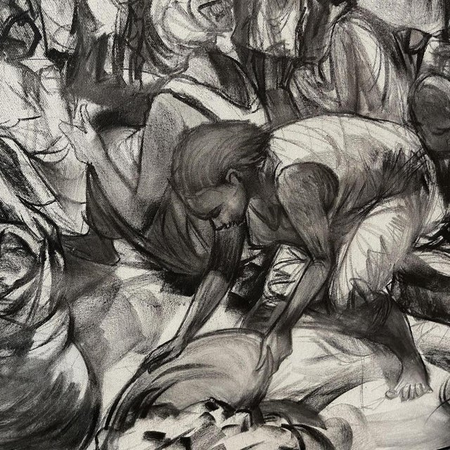 Denis Matemo, Market Scene, Charcoal on Canvas, 2016 For Sale - Image 10 of 17