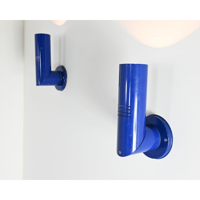 Pair of blue articulated wall sconces by italian designer goffredo reggiani. Signs of wear, but in perfect working order....