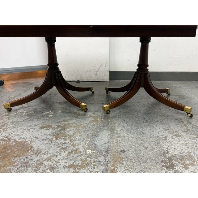 Georgian Satinwood + Mahogany Double Pedestal Dining Table For Sale - Image 9 of 12