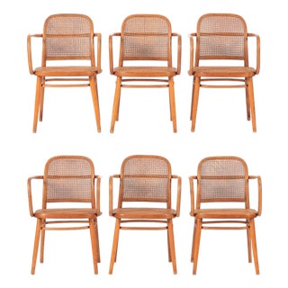 Vintage Bent Wood & Wicker Cafe Chairs by Josef Hoffman for Ligna For Sale