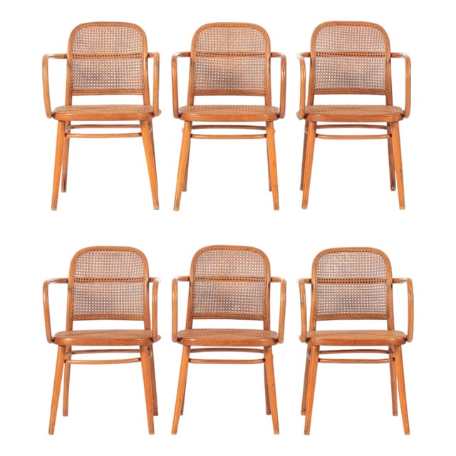 Vintage Bent Wood & Wicker Cafe Chairs by Josef Hoffman for Ligna For Sale