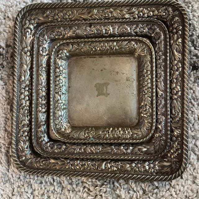 Antique Gotham company silver soldered serving plate set. Heavy and likely made for commercial use. Engraved letter in the...