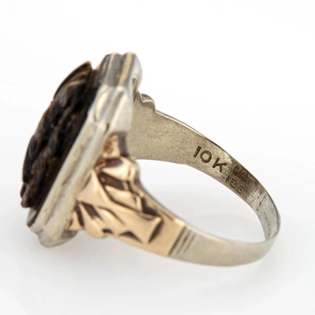 Metal Early 20th Century Vintage Art Deco Centurion Tigers Eye Cameo Ring, Sz 8.75 For Sale - Image 7 of 7