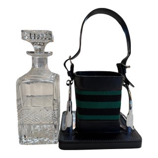 Gucci Inspired Leather & Crystal Decanter Set, Italy, 1970s For Sale