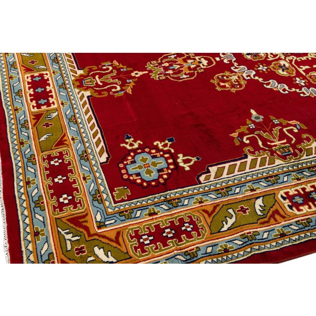Red Vintage Persian Handmade Red Medallion Wool Rug For Sale - Image 8 of 11
