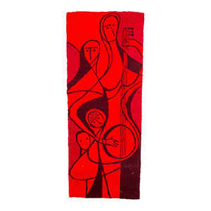 Mid Century Modern Tapestry Wall Hanging Red Wool Music Abstract Pop Art Large