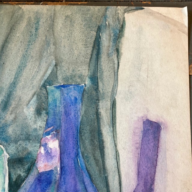 Hollywood Regency 1930’s Original Still Life Tabletop Arrangement With Pots Still Life Watercolor Painting For Sale - Image 3 of 7