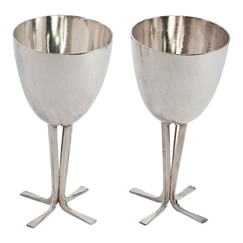 Pair of Mid Century Modernist Sterling Silver Goblets Joe Reyes