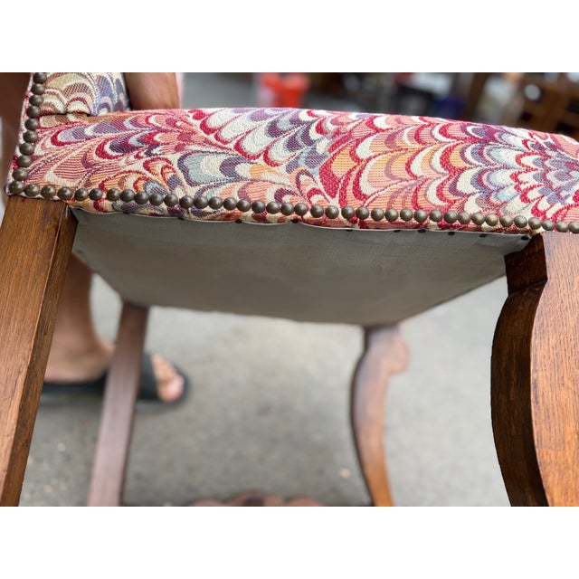Wood Late 20th Century Set of 8 French Louis Xiv Style Carved Oak Upholstered Dining Chairs For Sale - Image 7 of 17