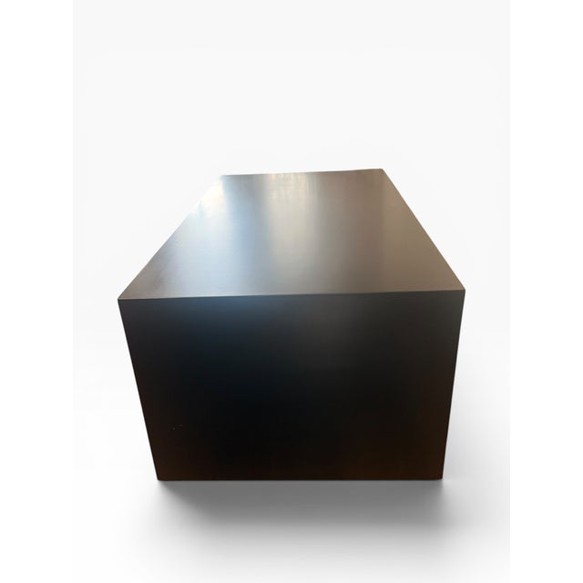 Glass Currey & Company Modern Black Lacquer Coffee Table With Greek Key Gold Trim For Sale - Image 7 of 16