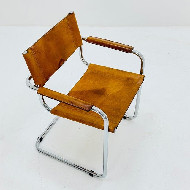 Silver Mid-Century Bauhaus Cognac Armchair by Mart Stam and Marcel Brauer for Fasem, 1980s For Sale - Image 8 of 11