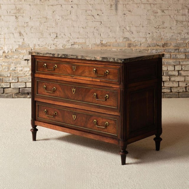 Traditional Late 17th Century French Empire Cherry Wood Commode With Marble Top For Sale - Image 3 of 16