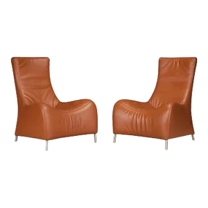 Cognac Leather Lounge Chairs by Mathias Hoffmann for De Sede, 1980s, Signed - A Pair
