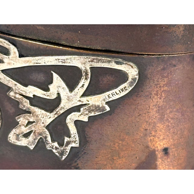 Art Nouveau Arts & Crafts Heintz Silver Overlay Bronze Stamp Box For Sale - Image 3 of 14