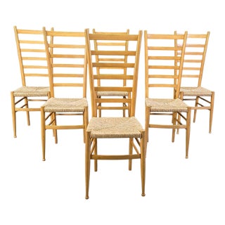 Italian Beechwood Ladder Back Chairs, 1970s, Set of 6 For Sale