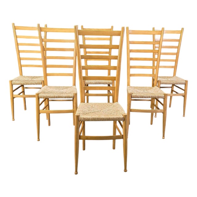 Italian Beechwood Ladder Back Chairs, 1970s, Set of 6 For Sale