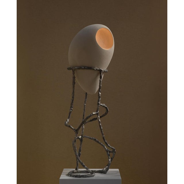 Nomad III:01 Table Lamp in White Sand Stoneware and Aluminum by Sofia Karnukaeva For Sale - Image 4 of 9