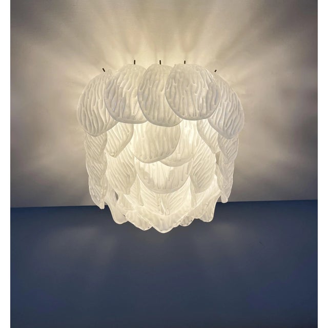 Ceiling Lamp with Frosted Carved Glass Leaves, 1990s For Sale - Image 8 of 14