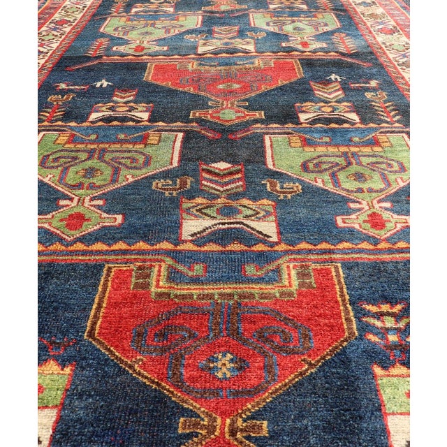 Blue Colorful Antique Persian Lori Rug With All-Over Geometric Tribal Design 4'9 X 8'6 For Sale - Image 8 of 14