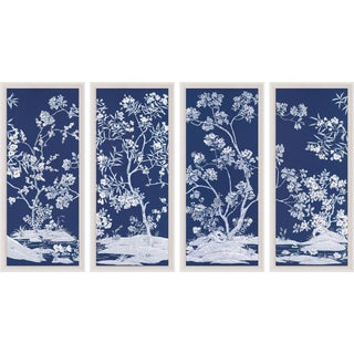 Blue Tree Panel, Framed Artwork - Set Of 4 For Sale