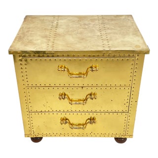 C. 1970w Sarreid Brass Clad Three-Drawer Chest For Sale