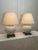 Mid 20th Century Vintage Transitional White Crackled Glaze Glass & Brass Table Lamps, a Pair For Sale - Image 5 of 12