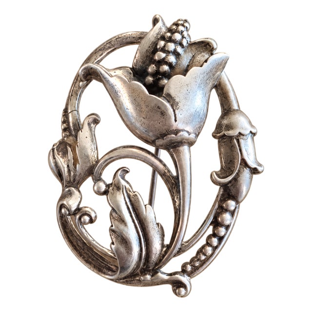 Vintage Large Floral Art Nouveau Sterling Silver Brooch For Sale