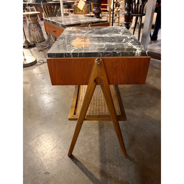 Danish Teak Mid Century Marble Top Nightstands a Pair For Sale - Image 9 of 11