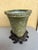 Late 20th Century Antique Green Porcelain Crackle Glaze Bowl / Brass Footed Cache Pot / Jardiniere For Sale - Image 5 of 9