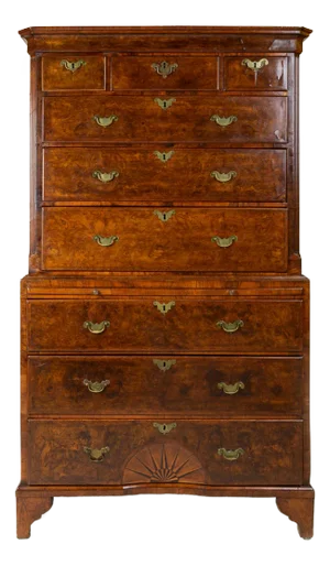 George II Burr Walnut Chest on Chest