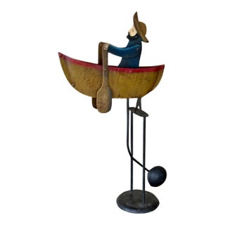 Vintage Folk Art Man in Row Boat Balancing Sculpture For Sale