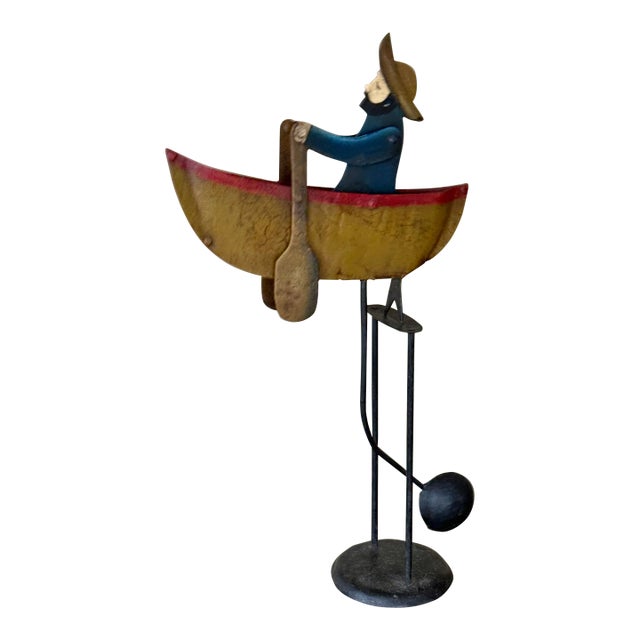 Vintage Folk Art Man in Row Boat Balancing Sculpture For Sale