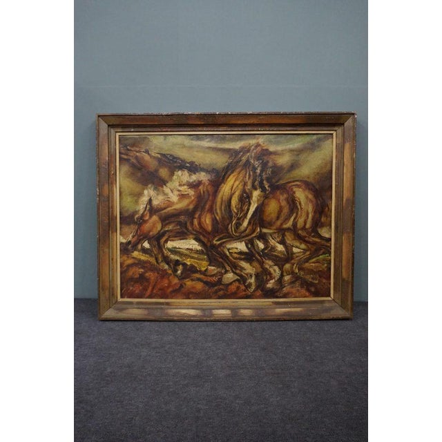 Galloping Horses, Oil Painting, Framed For Sale - Image 14 of 14