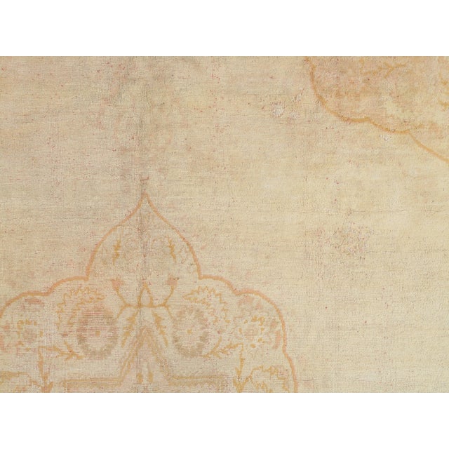 Antique Oushak Carpet, Oriental Rug, Handmade Warm Soft Ivory, Saffron, Shrimp For Sale In New York - Image 6 of 12