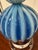 Vintage Ribbed Blue Murano Lamp with Double Stacked Lucite Base and Silk Drum Shade.